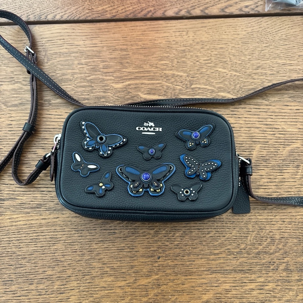 Coach Black Bag with Blue Butterfly Details
